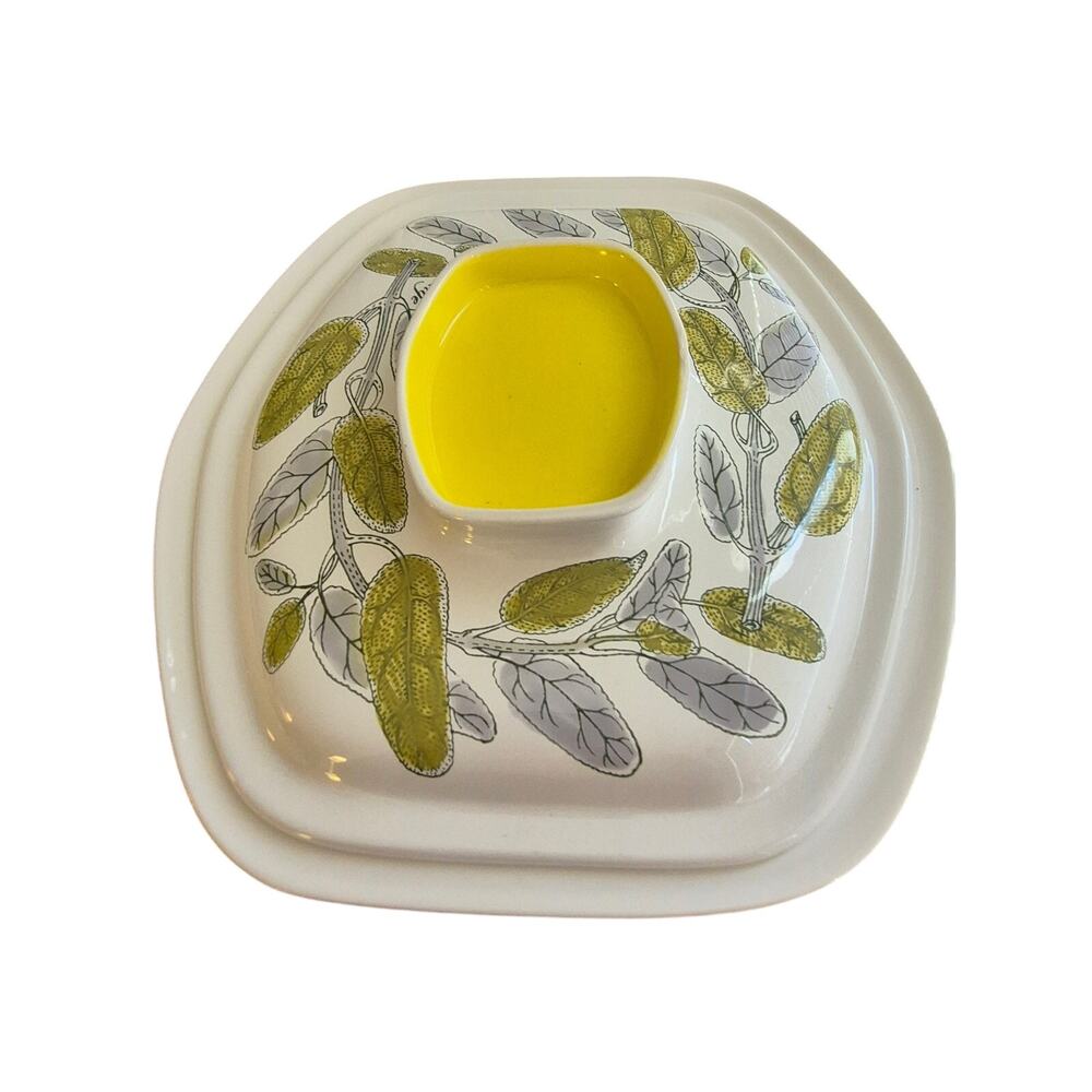 VTG MCM Poole Yellow Herb Garden Sage Casserole Dish 2.5 Quart Rectangular Lid